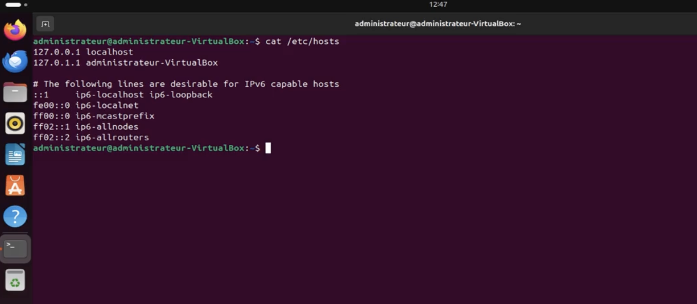 Une capture d'écran montrant un exemple de fichier texte classique ouvert dans le terminal.